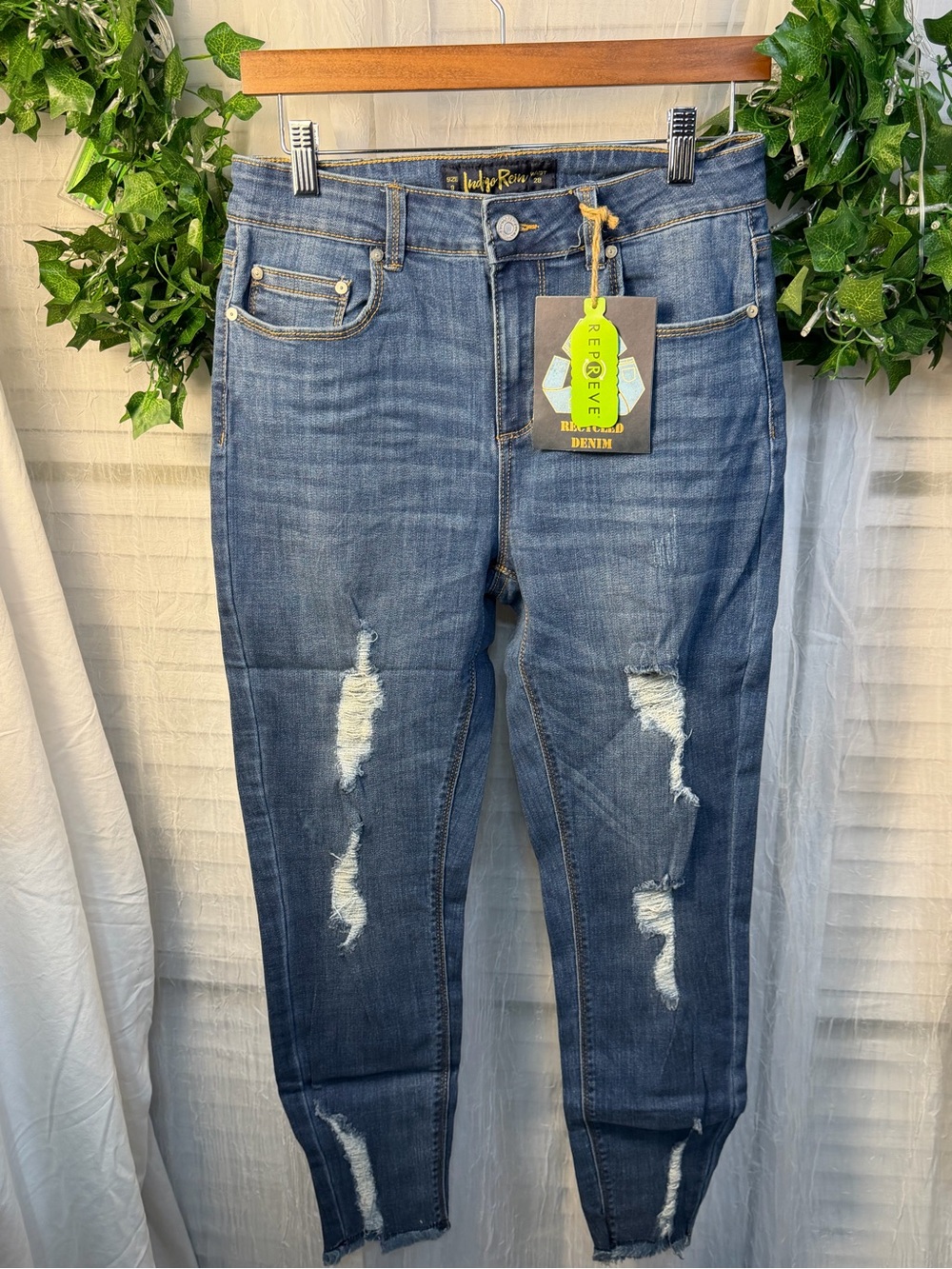 Indigo Rein High Rise Crop Distressed Jeans